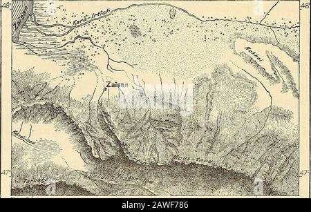 Nouvelle GÃ©ographique universelle : la terre et les hommes. ©dans les ravins de gros blocs de cuivre natif et des gissements de fer. Dansla vallÃ©e septentrionale du Ters-aÃ¯rÃ® k, inclinÃ©e vers le lac ZaÃ¯san, une cen-taine dorpailleurs chinois recueillent la poudre dor mÃªlÃ©e aux alluvions 1 Sosnovskiy, Struve, Potanin, Mh-ochnilclicko. 2 Finsch, Reise nach West-Sibiricn im Jahr 1876. 3 Schrenck; â HumboMl, Asie centrale. 566 NOUVELLE ^GÃOGRAPHIE UNIVERSELLE. ANCIENNEN1. Quelques-uns des nombreux tertres qui SÃ©lÃ¨vent sur les pro-montoires, sur les cols, dans les plaines et qui ont fait e Stockfoto