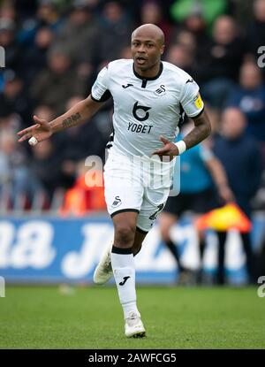 Swansea, Großbritannien. Februar 2020. Andre Ayews von Swansea City beim Sky Bet Championship Match zwischen Swansea City und Derby County im Liberty Stadium, Swansea, Wales am 8. Februar 2020. Foto von Andy Rowland. Kredit: Prime Media Images/Alamy Live News Stockfoto