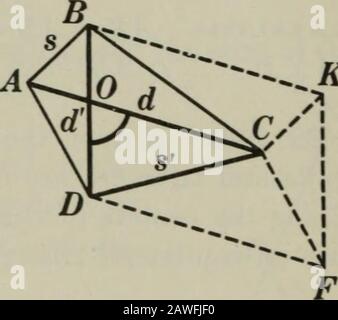 Ebene und Volumenkörpergeometrie . s. Z. B. 954. Konstruieren Sie ein Dreieck mit wio, nic und hb. Analyse. Stellen Sie sich vor, das Problem wurde gelöst, und ABC ist das erforderliche A. Wenn BF sich selbst bewegen würde, bis es K enthielt, die rt. Es würde sich ein AKTWs bilden und KT wäre gleich BF. Dann KANN EIN Akt als Grundlage für die erforderliche Konstruktion gemacht werden. Z. B. 955. Konstruieren Sie ein Viereck, das zwei seiner gegenüberliegenden Seiten, seine zwei Diagonalen und den Winkel zwischen ihnen, erhält. Baubeschreibung. Stellen Sie sich vor, dass das Problem gelöst wurde und dass ABCD vierseitig, s, s d, d und ZDOCbeing gegeben wird. Durch II-Bewegung des D- und CZ-Theparallelogramms Stockfoto