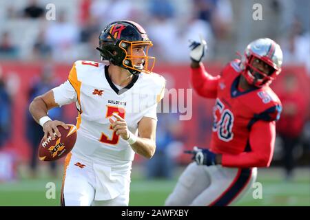 Houston, Texas, USA. Februar 2020. La Wildcats Quarterback Chad Kanoff (3) scheint während des regulären Saisonspiels der XFL zwischen den Houston Roughnecks und den Los Angeles Wildcats im TDECU Stadium in Houston, TX am 8. Februar 2020 Downfield zu passieren. Kredit: Erik Williams/ZUMA Wire/Alamy Live News Stockfoto