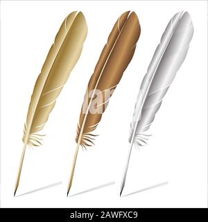 Realistisch von bunten Federn auf weißem Hintergrund Stock Vektor