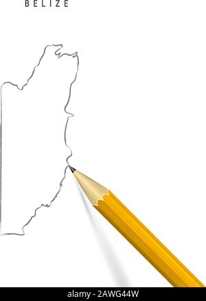 Belize Freihandbleistift Skizze Karte isoliert auf weißem Hintergrund. Leere, handgezeichnete Vektorkarte von Belize. Realistischer 3D-Bleistift mit weichem Schatten. Stock Vektor