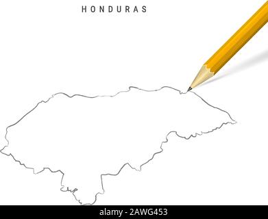 Honduras Freihandbleistift Skizze Karte isoliert auf weißem Hintergrund. Leere, handgezeichnete Vektorkarte von Honduras. Realistischer 3D-Bleistift mit weichem shado Stock Vektor