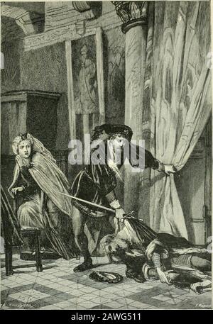 Cent dessins: Extraits des oeuvres de Victor Hugo: Album Specimen . Claude Gueux Broschüre que Victor Hugo publia en 1834, à loccasion de lexécution de Claude Gueux,lequel avait tué dans des circonstances particulières qui excusaient son crime. Le poète avaitintercédé vainement pour lui. Il commençait ici la campagne quil devait poursuivre toute sa viecontre la peine de mort. ^<5t SHAKESPEARE HILLMACHER. Hamlet En même temps que François Hugo, un des fils du Maître, traduisait Shakespeare, le commen-tant et lorant de recherches historiques qui en Font une oeuvre du plus puissant attrait, V Stockfoto