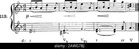 Harmony Simplified, eine praktische Einführung in die Komposition . E i (onLah) wird genau als I (auf Doh) verwendet. V, V^ und ivare werden genauso verwendet wie die entsprechenden Akkorde in der Dur-Version.  Das Intervall von Fah zu Se ist eine erweiterte Sekunde; wie in Kapitel 14 angegeben, sind erweiterte und verminderte Intervalle mit guten melodischen Intervallen verbunden, so dass wir die Progressionierung von Fah zu Se vermeiden werden. Abbildung 110, c Übung. Zuerst. - Harm.Onize der folgenden Bass. Wenn Sie alle COM-Pare abgeschlossen haben, wird das Ergebnis mit Abbildung 41 angezeigt. 111. §1 I V V I HARMONY VEREINFACHT. 67 Sekunden. - Vervollständigen Sie Abbildung 111, B. Dritter. - den Bass so zu transposieren Stockfoto