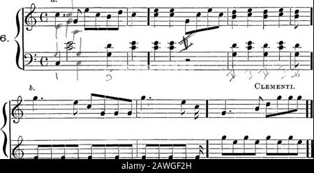 Harmony Simplified, eine praktische Einführung in die Komposition. SABMONY SIMPLIFIED.Maxk die I- und V-Akkorde im folgenden. Kbhi^au.. KJ ^ -# -0- -0- -#- -0- HABMONY VEREINFACHT. KAPITEL II Bewegung der Stimmen. Der Sub-Dominant-Akord.Normale Progression. Beim Schreiben von Musik gibt es zwei wichtige Dinge, die man sich anhören kann. Erstens die Progression oder Bewegung jedes Akkordes asa-Ganzes und zweitens die Bewegung jedes Tons im Akkord. Mit anderen Worten, wir müssen unsere Arbeit senkrecht zur Vorharmonie und horizontal zur Melodie untersuchen. (^ule §^, Wenn zwei verschiedene Akkorde (als I und V) eine andere Richtung aufziehen Stockfoto