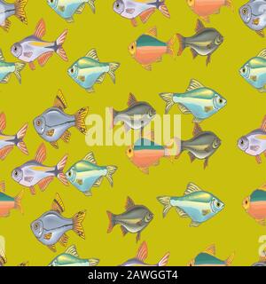 Nahtlose Fischdesign-Kunstdekoration, Illustration. Stock Vektor