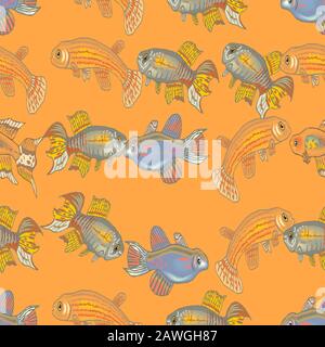 Nahtlose Fischdesign-Kunstdekoration, Illustration. Stock Vektor
