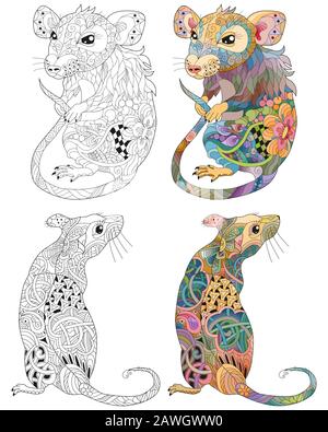 Zentangle stilisierte Ratten. Vektorgrafiken mit Handgezeichneter Spitze Stock Vektor