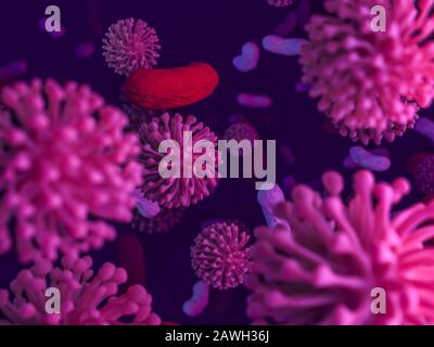 China pathogen respiratorisches Coronavirus 2019-ncov-Grippe. Pandemie-Risiko-Konzept. 3D-Rendering Stockfoto