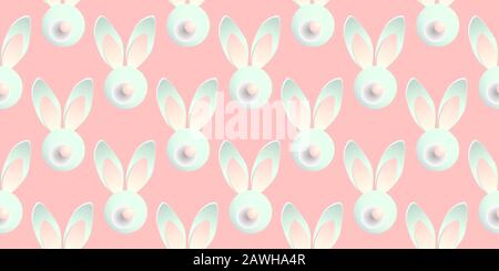 Horizontales Banner mit österlichem Hintergrund. Nahtloses Muster. Osterhase Kaninchen auf pinkfarbenem Hintergrund. Design für Textil-, Stoff- und Verpackungspapier. Stock Vektor
