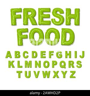 Vektorgrünes Eco-Alphabet. Perfekt geeignet für gesunde Restaurants und grüne Marken, wie: Vegane Orte, Koch-Website, veggie Rezepte Blog. Schriftart f Stock Vektor