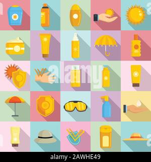 UV-Schutzsymbole festgelegt. Flaches Set von vektor-symbolen für den uv-Schutz für das Webdesign Stock Vektor