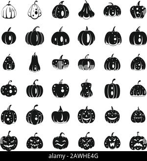 Kürbis-Ikonen auf dem Bauernhof. Einfaches Set von Kürbis-Vektorsymbolen für Webdesign auf weißem Hintergrund Stock Vektor