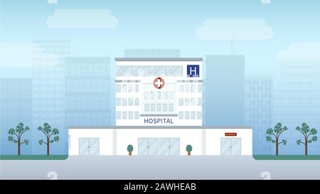 Krankenhausgebäude oder Außenansicht in Stadtvektorillustration Stock Vektor