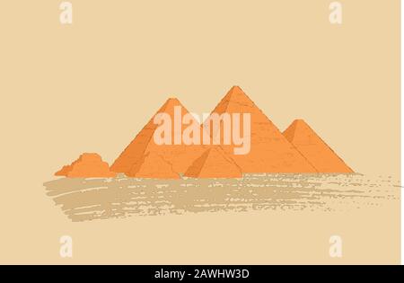 Ägyptische Pyramiden Sahara Wüstenlandschaft. Vektorgrafiken im Grunge-Stil. Stock Vektor
