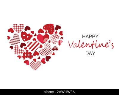 Grußkarte zum Valentinstag. Rote Patchwork-Herzen. Stock Vektor
