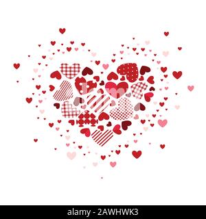 Grußkarte zum Valentinstag. Rote Patchwork-Herzen. Stock Vektor