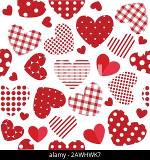 Valentinstag-Musterdesign mit Patchwork-Herzen Stock Vektor