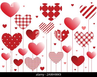 Grußkarte zum Valentinstag. Hearts plaid, Flecken roter Ballon Stock Vektor