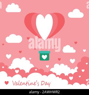 Happy Valentine's Day Grußkarte Design. Weihnachtsbanner mit Heißluftballon. Stock Vektor