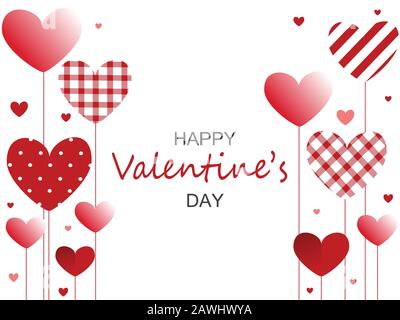Grußkarte zum Valentinstag. Hearts plaid, Flecken roter Ballon Stock Vektor