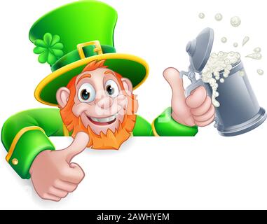 Leprechaun St Patricks Day Cartoon Drink Sign Stock Vektor