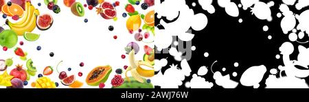 Rahmen aus Früchten und Beeren mit Alphakanal Stockfoto