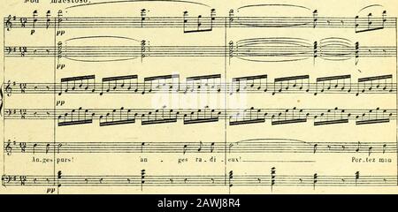 Nouveau traité d'Instrumentation. pt pédales étant baissées et fixées au Premier cran, la harpe se trouveaccordée en ut majeur. L^±±-UJJÀ w-p- m ààiàiiiU^11* r?m-f- P usw. Eu fixant successivement les sept pédales au second cran, on obtient les tons à dièseset en dernier lieu celui dut # majeur. 3^ m 4t^JJ J J rrr^ Si -etc SBE ftrrt^ ? ^§= II La harpe saccomode donc avec une égale facilité à toutes les tonalités usitées dansla musique moderne, mais sa sonorité est daurant meilleure que Ion séloigne moins du tondut gt; majeur. Le Passage dun Ton à un autre seffectue avec promptify et s Stockfoto