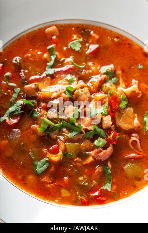 Gulaschsuppe mit Fleisch und Gemüse - traditionelle ungarische Küche Stockfoto