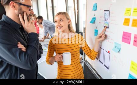 Designer, die die Entwicklung von UX-Anwendungen auf der Website zeichnen. Konzept der Benutzererfahrung. Stockfoto