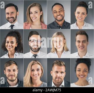 Collage von Portraits eines ethnisch vielfältigen junge Geschäftsleute. Stockfoto