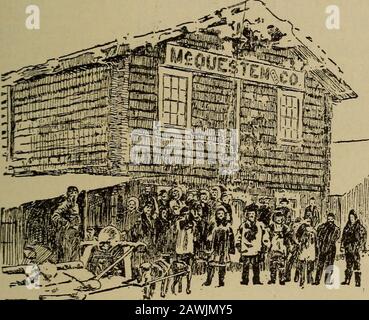 Die Goldfelder der Klondike; Fortune Suchers' Guide to the Yukon Region of Alaska and British America; . beachtet rücksichtsvoll die majestätische Größe, die man von CircleCity bis zum Quellgebiet trifft, wird nicht mehr gesehen. Es gibt gelegentlich Berge, und einige der Bäche, die sich in ihnen erheben und den Tanana und andere Zuflüsse des Theiukon ernähren, enthalten bekanntermaßen Gold. An der Einmündung des Tanana befindet sich Fort Weare, eine Handelsstation der nordamerikanischen Transportation and Trading Company, die nach ihrem präsidenten benannt ist. Abseits des Yukon, 60 oder siebzig Meilen nordwärts in der Arktis C Stockfoto