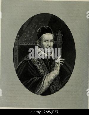 Das Leben und die Zeiten der römischen Päpste von StPeter bis Pius IX. Parma und Flor-ence, und viele andere der Eoman-Paläste, und die Unterkünfte der Ambas-sadors der Könige und Fürsten, die drei Nächte lang in ihrem vollen Mond rivalisierten. Es müssen einige Angaben erwähnt werden, die als Voranstellung der Erhöhung von Kardinal Johannes baptistischer Pamphili zum Pontifikat bemerkt worden waren - nämlich, dass in der lockeren Zuteilung der Zellen oder Schlafsäle der Konklavenmitglieder die seiner Heiligkeit gegenüber der Loge der Generalbenediktion stand; Und während des besagten Konklaves eine Taube wa Stockfoto