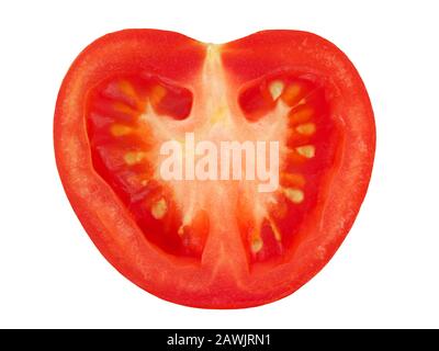 Die Hälfte der Tomaten isoliert auf weißem Hintergrund Stockfoto