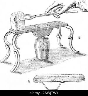 Wissenschaftlicher amerikanischer Band 35 Nummer 03 (Juli 1876) . nuöser Kurs abwechselnd am Rande des Onetrays und durch ein zentrales Loch im nächsten usw. Thiskondensiert und trägt den wässrigen Dampf zurück, der das Gas in Panien bringt. Das Gas geht über Rohr, t, zum Verflüssiger, j, über einen Kasten, k, und eine Reihe von Zickzack- und Spiralröhren in einem Bad ofold Wasser, das ständig aus dem Reservoir erneuert wird, s, das alsoversorgt andere Teile des Apparates. Die Rohre terminatein eine weitere Kiste, k, und das Ammoniak befindet sich zu diesem Zeitpunkt in einem liquiden Zustand unter dem Druck von 10 Atmosphären, was isconstantl Stockfoto