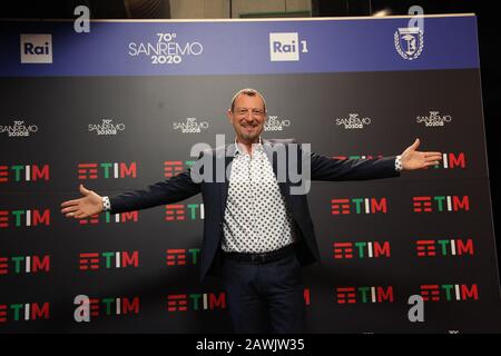 Sanremo, Italien. Februar 2020. Sanremo, Letzte Pressekonferenz des 70. Italienischen Musikfestivals von Sanremo: Amadeus Credit: Independent Photo Agency/Alamy Live News Stockfoto