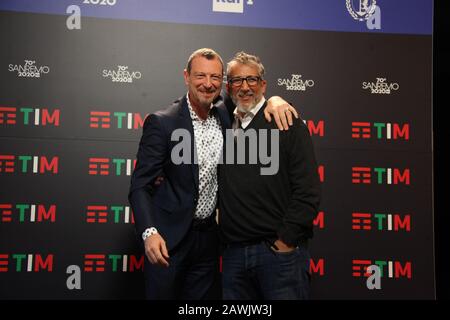 Sanremo, Italien. Februar 2020. Sanremo, Letzte Pressekonferenz des 70. Sanremo-Festivals Des italienischen Musikfestivals: Amadeus, Lucio Presta Credit: Independent Photo Agency/Alamy Live News Stockfoto