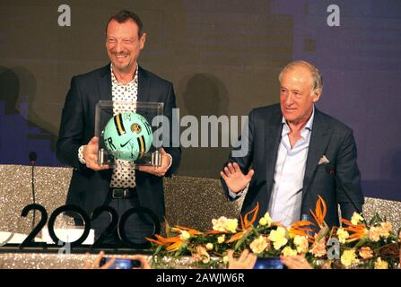 Sanremo, Italien. Februar 2020. Sanremo, letzte Pressekonferenz des 70. Italienischen Musikfestivals von Sanremo: Amadeus, Antonio Marano Credit: Independent Photo Agency/Alamy Live News Stockfoto