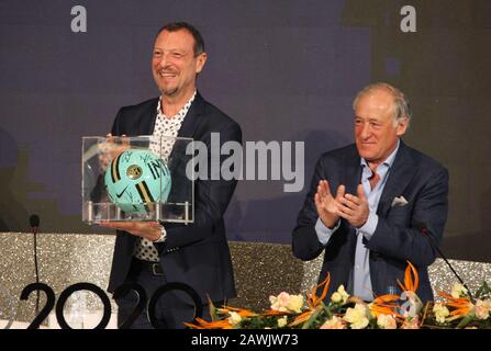 Sanremo, Italien. Februar 2020. Sanremo, letzte Pressekonferenz des 70. Italienischen Musikfestivals von Sanremo: Amadeus, Antonio Marano Credit: Independent Photo Agency/Alamy Live News Stockfoto