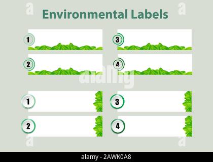 Infografievorlage für die Umwelt mit zwei nummerierten leeren Etiketten mit grünen Blättern, die für Ihren Einsatz bereit sind Stock Vektor