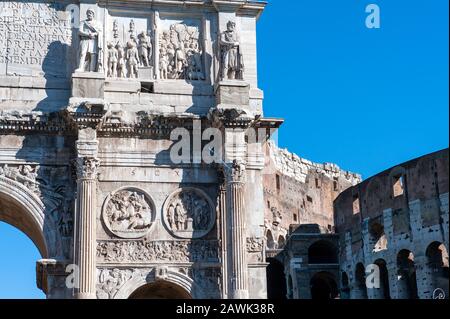 Details von Relief an Konstantinsbogen, Triumph von Kaiser Konstantin, Rom, Latium, Italien, Europa Stockfoto