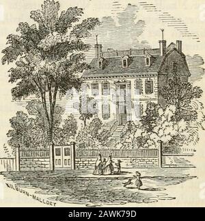 Old Landmarks and Historic Personages of Boston . of Massachusetts im Jahr 1834. Hehad war in früheren Jahren Buchhändler in der State Street, an der Thecorner von Flagg Alley - das Unternehmen war Belcher und Armstrong, J- und dann bei Iso. 50 in Old Cornhill, dem Gelände von Paul Eeveresshop. Diese Nähe nahm den Namen der Buchhändler Eow an, die von der Zahl dieses Handels dort zusammenkamen. Bevor Sie auf das Gelände des Staatshauses kommen, ziehen Doppelreestone-Wohnheime Ihre Nachricht an. Diese auffälligen Gebäude verdrängten eine der edelsten Privathäuser der Colo-Nial-Zeit, die von Thomas Hancock 1737 erbaut wurde, und geben Stockfoto