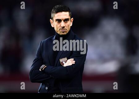 Turin, Italien - 08. Februar 2020: Moreno Longo, Cheftrainer des Torino FC, blickt auf das Spiel des Serie-A-Fußballs zwischen Torino FC und UC Sampdoria zurück. Kredit: Nicolò Campo/Alamy Live News Stockfoto