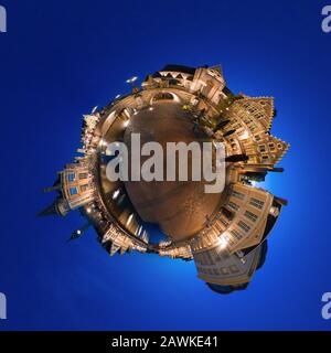 Kleiner Planet der Graslei, Kai in der Promenade neben dem Fluss und der Michaelsbrücke in Gent, Belgien. Sphärisches Panorama. Stockfoto