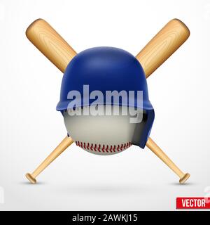 Symbol für einen Baseball. Helm, Ball und zwei Fledermäuse. Vektor. Stock Vektor