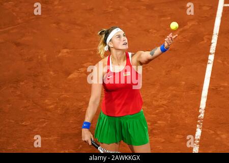 08-02-2020 TENNIS: Fed CUP: Nederland-WIT RUSLAND: Den HAAG Aryna Sabalenka BLR während Fed Cup Niederlande- Weißrussland am Februar, 8 2020 in den Haag Niederlande. (Foto von: SCS/Sander Chamid/AFLO) Stockfoto