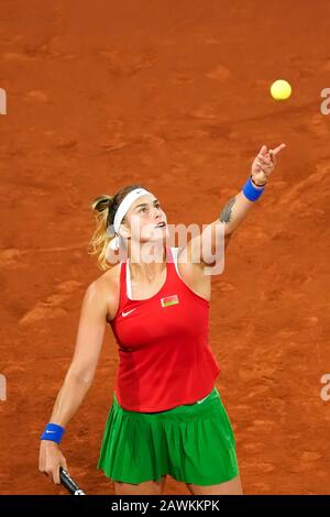 08-02-2020 TENNIS: Fed CUP: Nederland-WIT RUSLAND: Den HAAG Aryna Sabalenka BLR während Fed Cup Niederlande- Weißrussland am Februar, 8 2020 in den Haag Niederlande. (Foto von: SCS/Sander Chamid/AFLO) Stockfoto