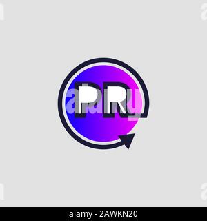 Gradientenrundes Logo mit den Buchstaben pr, Vektorsymbol für Öffentlichkeitsarbeit Stock Vektor