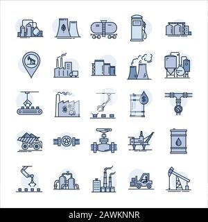 Ein großer Vektorsatz von Branchensymbolen und Produktion in linearem Stil. Stock Vektor